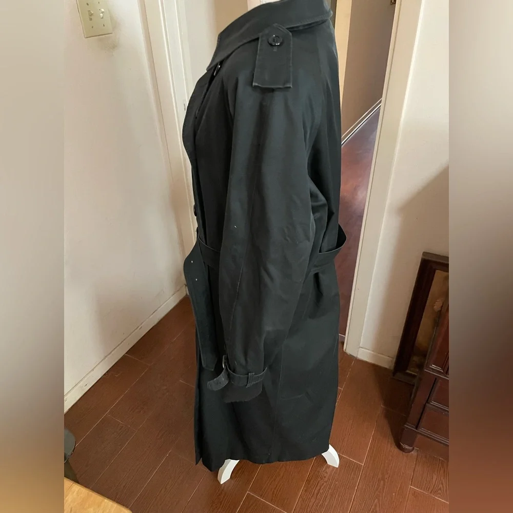 Burberry Vintage Trench Coat Black Authentic Nova Check Double Breasted 14 XLong - Picture 8 of 16